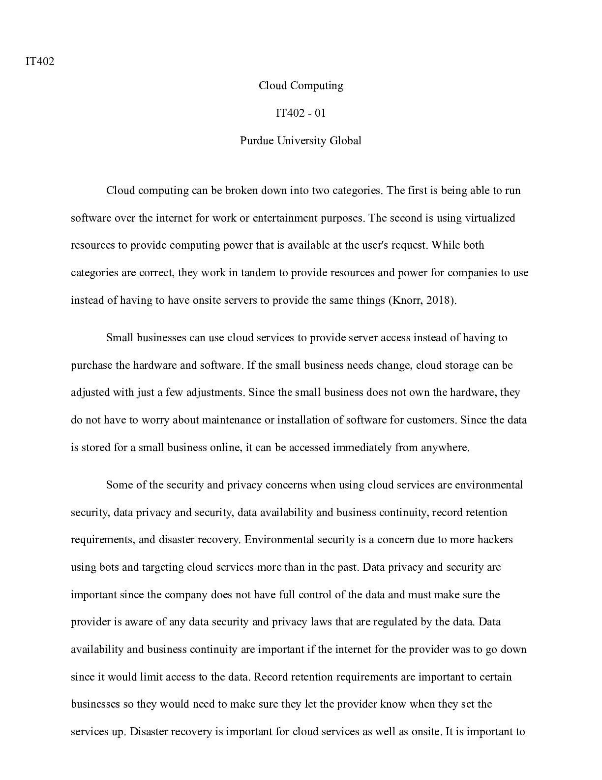 Preview image for IT402 Unit1 Assign2 .docx(1)    IT402  Cloud Computing IT402 - 01  Purdue University Globa